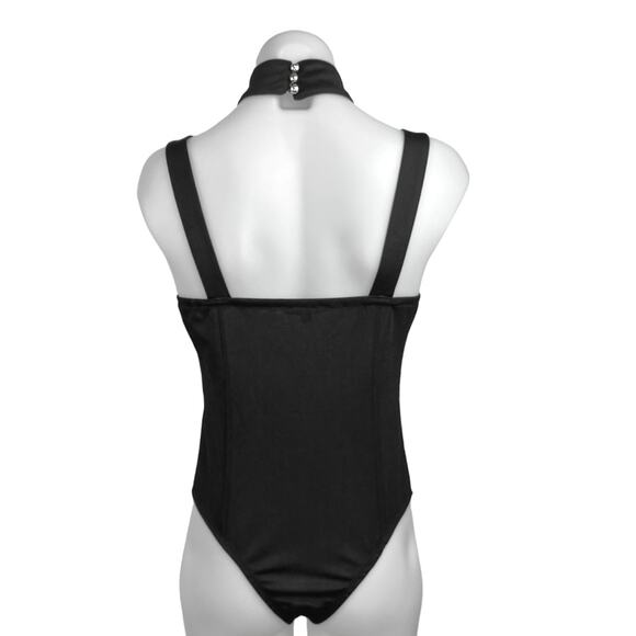 Fashion Nova Black Sleeveless Cut-out Halter Mock Neck Cami Tank Bodysuit Top S - Picture 2 of 4